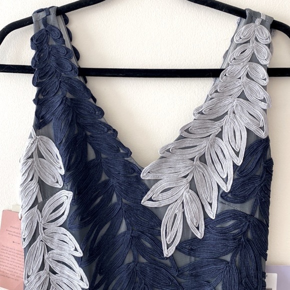 JS Collections Soutache Embroidered Leaf Gown in Navy/Cloud - Picture 12 of 16